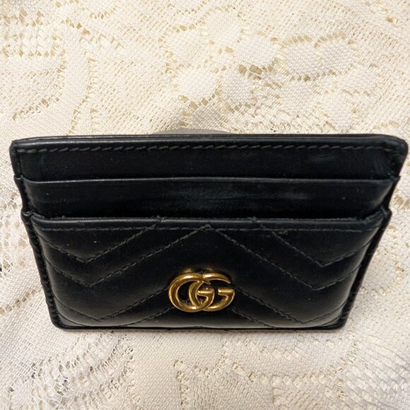 Black Gucci Quilted Leather Card Holder Wallet - Picture 2 of 3